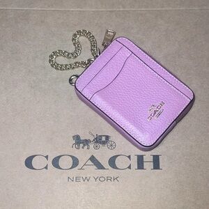 COACH Zip Card Case w Chain Pebble Leather GORGEOUS & AUTHENTIC Pink & Gold